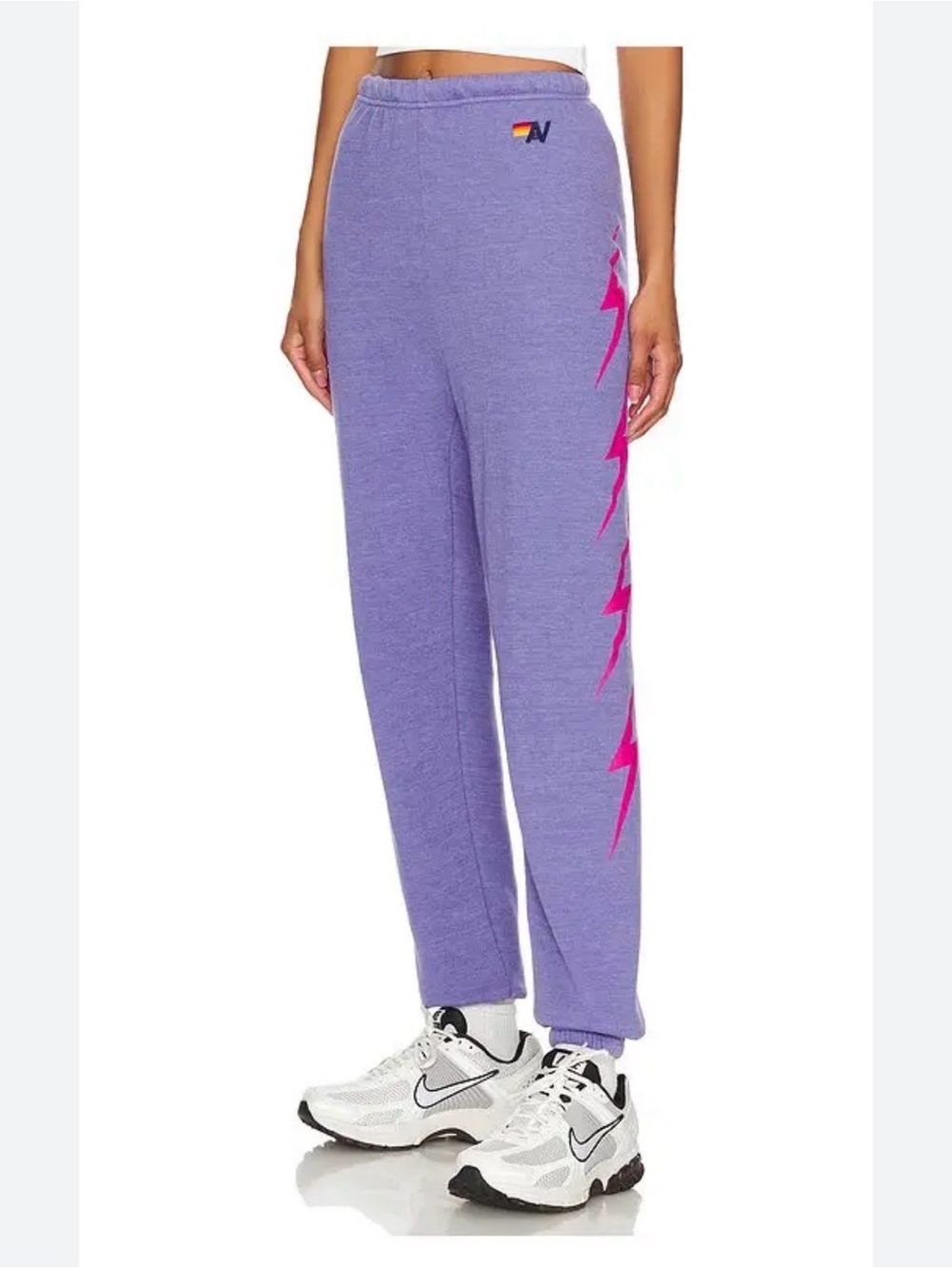 Aviator Nation Lavender Joggers with Pink Lightning Stripe